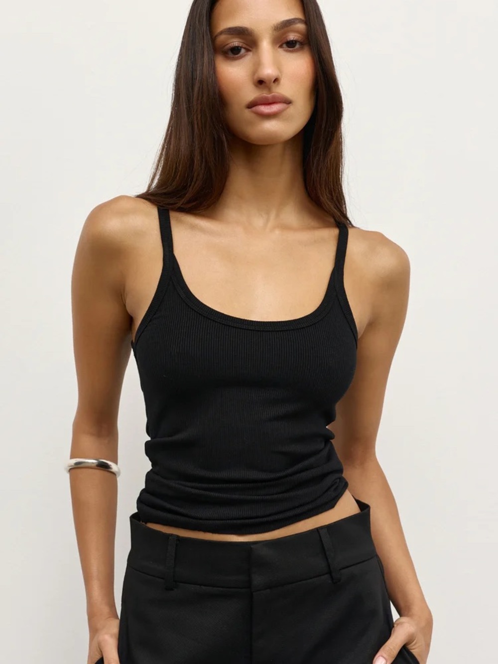 Bayse Black Ribbed Scoop Tank Top